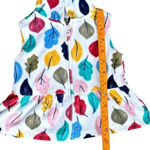 Carter’s Baby Girl Sleeveless Colorful Leaf Print Hooded Fleece Vest. 12 Months. - Picture 3 of 4